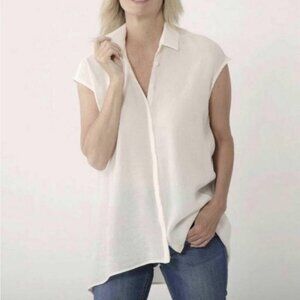 New Brian Bailey Ivory Cream Cap Sleeve Crinkle Blouse Size XL bin 4A